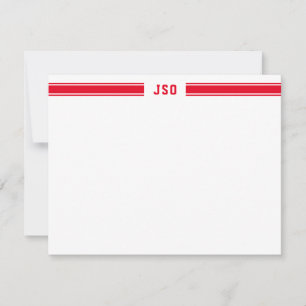 Sporty Stripes Monogram Masculine Red & White Card