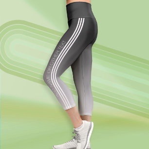 Sporty Stripes with Modern Text - Black Ombre Capri Leggings