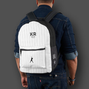 Sporty Stylish Baseball Black White Stripes Printed Backpack