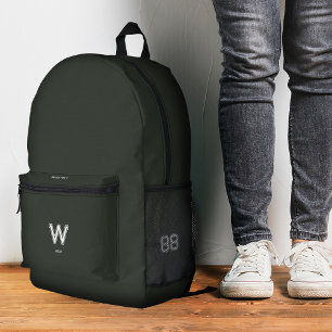 Sporty Stylish Dark Green Army Monogram Printed Backpack