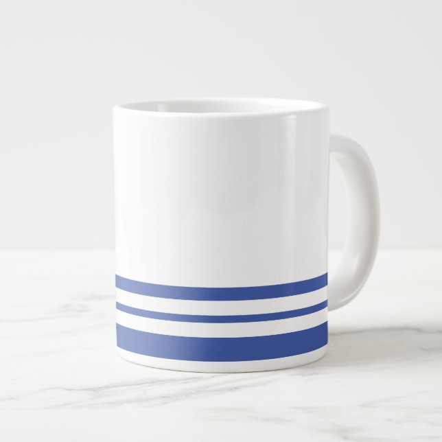 Sporty Summer Blue White Two Bold Racing Stripes Large Coffee Mug (Front Right)