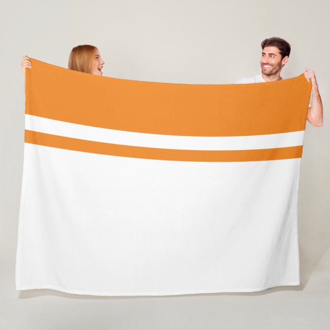Sporty Tangerine Orange White Stripes Colour Block Fleece Blanket (In Situ)
