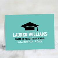 Sporty Teal Graduation Cap School Name