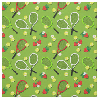 Sporty Tennis Balls and Rackets Pattern Fabric