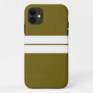Sporty Twin White Racing Stripes Olive Background iPhone 11 Case