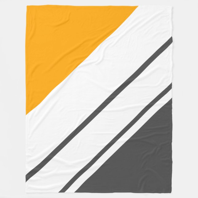Sporty Vibrant Grey Yellow White Racing Stripes Fleece Blanket (Front)