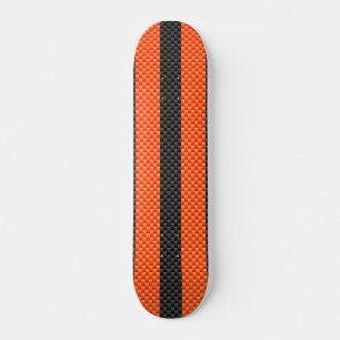Sporty Vibrant Orange Stripes Carbon Fibre Style Skateboard