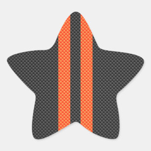 Sporty Vibrant Orange Stripes Carbon Fibre Style Star Sticker