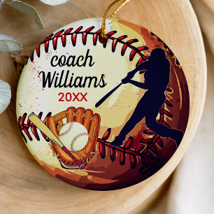 Sporty White Baseball Coach Appreciation Ceramic Tree Decoration