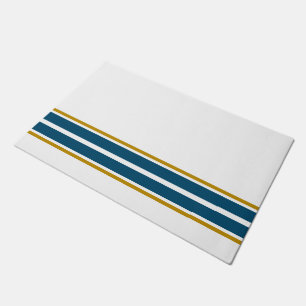Sporty White Ocean Teal Bottom Edge Racing Stripes Doormat