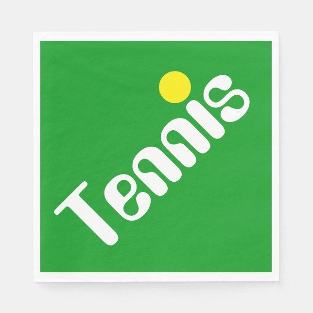 Sporty White Yellow TENNIS Text On Bright Green Napkin (Front)