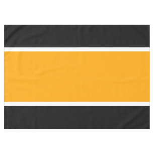 Sporty Wide Bold Yellow Centre Black White Stripes Tablecloth