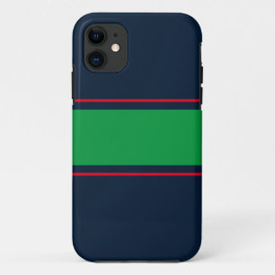 Sporty Wide Green Red Racing Stripes On Navy iPhone 11 Case