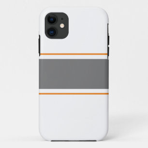 Sporty Wide Grey Orange Racing Stripes On White iPhone 11 Case