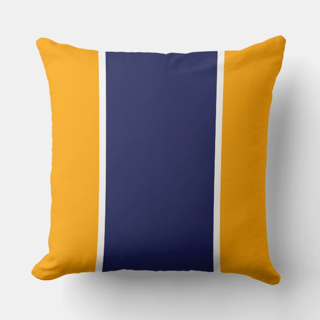 Sporty Wide Navy White Stripes On Golden Yellow Cushion (Front)