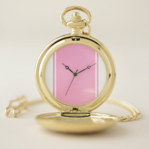 Sporty Wide Pink Centre Racing Stripes On White Pocket Watch
