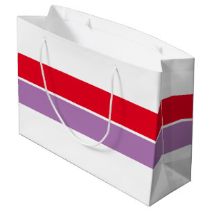 Sporty Wide Red Purple Racing Stripes On White Large Gift Bag