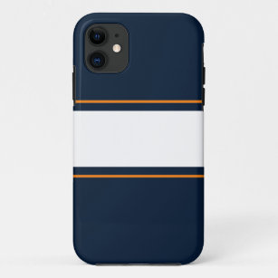 Sporty Wide White Orange Racing Stripes On Navy Case-Mate iPhone Case