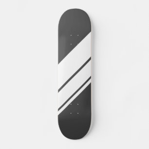 Sporty Wide White Racing Stripes Grey Background Skateboard