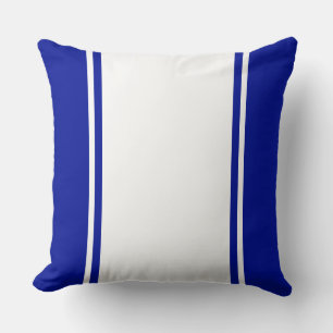 Sporty Wide White Royal Navy Blue Racing Stripes Cushion