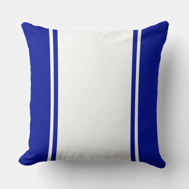 Sporty Wide White Royal Navy Blue Racing Stripes Cushion (Front)