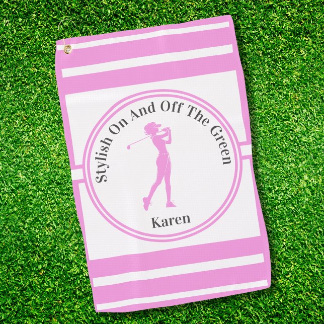 Sporty Woman Golfer Silhouette Standing Golf Tee Golf Towel (Creator Uploaded)