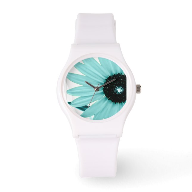 Sporty Woman's Watch-Aquamarine Sunflower Burst Watch (Front)