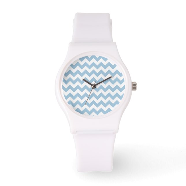 Sporty Wrist Watch: Blue and White Chevron Pattern Watch (Front)