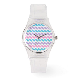 Sporty Wristwatch: Pink, Turquoise, Lilac Chevrons Watch