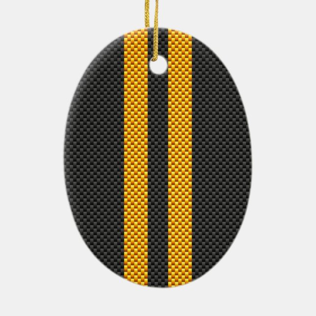 Sporty Yellow Racing Stripes Carbon Fiber Style Ceramic Tree Decoration (Back)