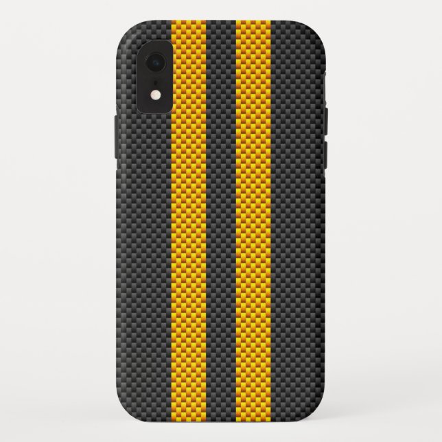 Sporty Yellow Racing Stripes Carbon Fibre Style Case-Mate iPhone Case (Back)