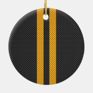 Sporty Yellow Racing Stripes Carbon Fibre Style Ceramic Tree Decoration