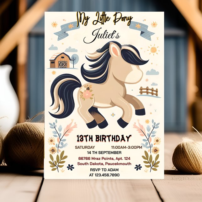 spot cute horse kids my little pony 1st birthday invitation (Creator Uploaded)