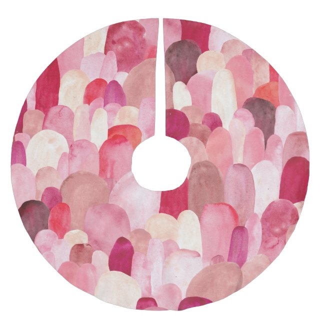 Spot Medley: Pink-Red Textile Dream. Brushed Polyester Tree Skirt (Front)