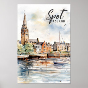 Spot Poland Watercolor Painting Travel Poster