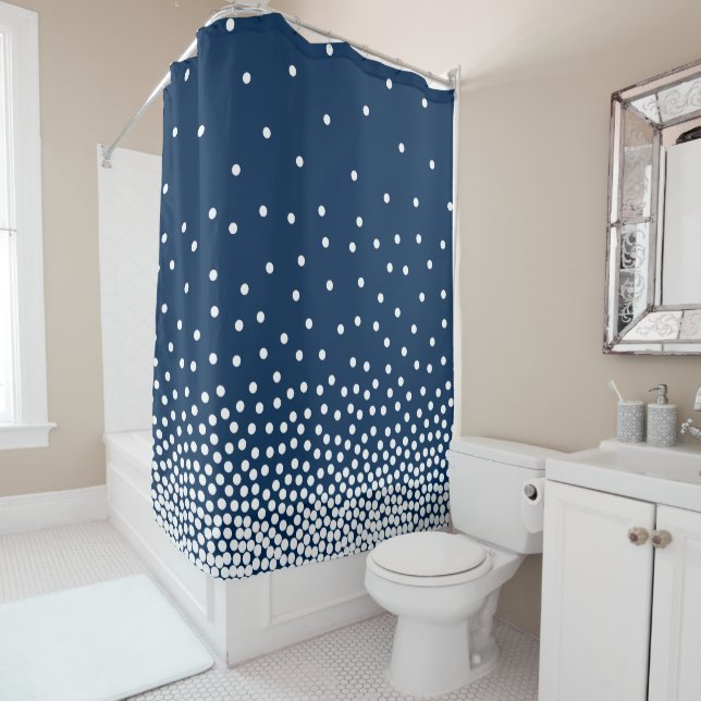 Spot Shaded 240816 - White and Navy Blue Shower Curtain (In Situ)
