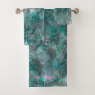 Spoted greenish cyan over unfinished wall plaster bath towel set