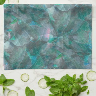 Spoted greenish cyan over unfinished wall plaster tea towel