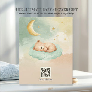 Spotify Lullaby QR Sleeping Bear on Clouds Nursery Plaque