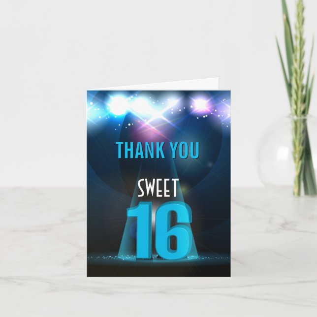 Spotlight Star Blue Sweet 16 Thank You Card (Front)