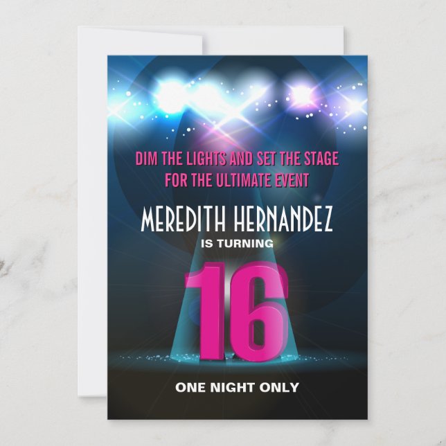Spotlight Star Pink Sweet 16 Invitation (Front)