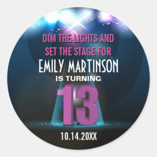 Spotlight Star Purple 13th Birthday Party Classic Round Sticker