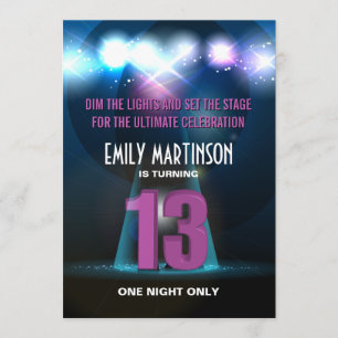 Spotlight Star Purple 13th Birthday Party Invitation
