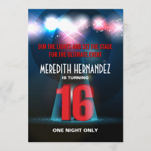 Spotlight Star Red Sweet 16 Invitation
