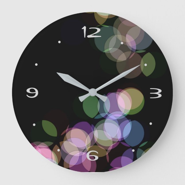 Spots and Dots on Black>  Cloc Large Clock (Front)