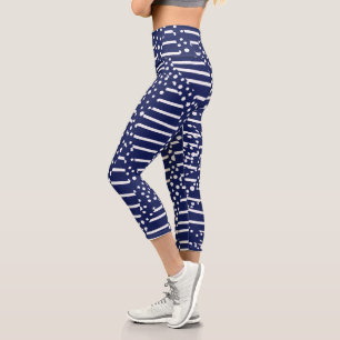 Spots and Stripes 2 - Blue and White Capri Leggings