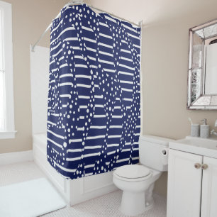Spots and Stripes 2 - Blue and White Shower Curtain