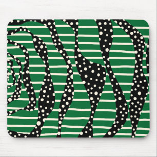Spots and Stripes 2 - Green, Cream and Black Mouse Mat
