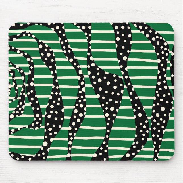 Spots and Stripes 2 - Green, Cream and Black Mouse Mat (Front)
