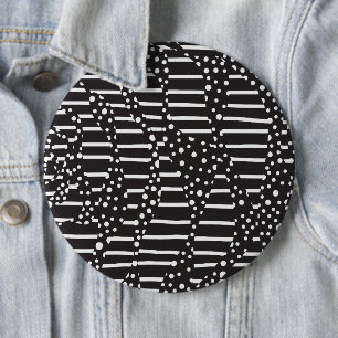 Spots and Stripes 2 in White on Black 6 Cm Round Badge